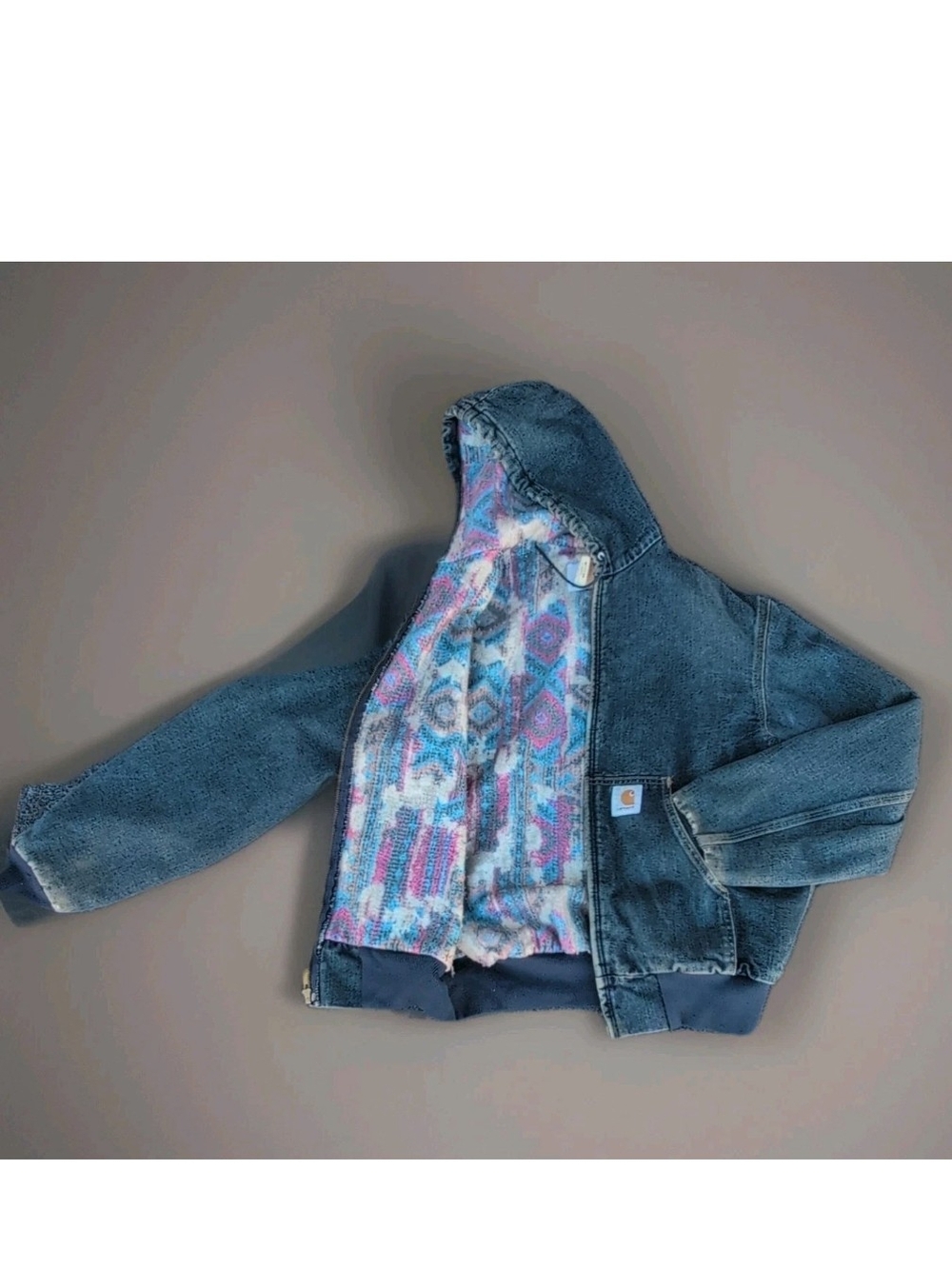 Vtg Carhartt Denim Active Jacket Medium Southwest Blanket Lined Hood JB6803 ASAP